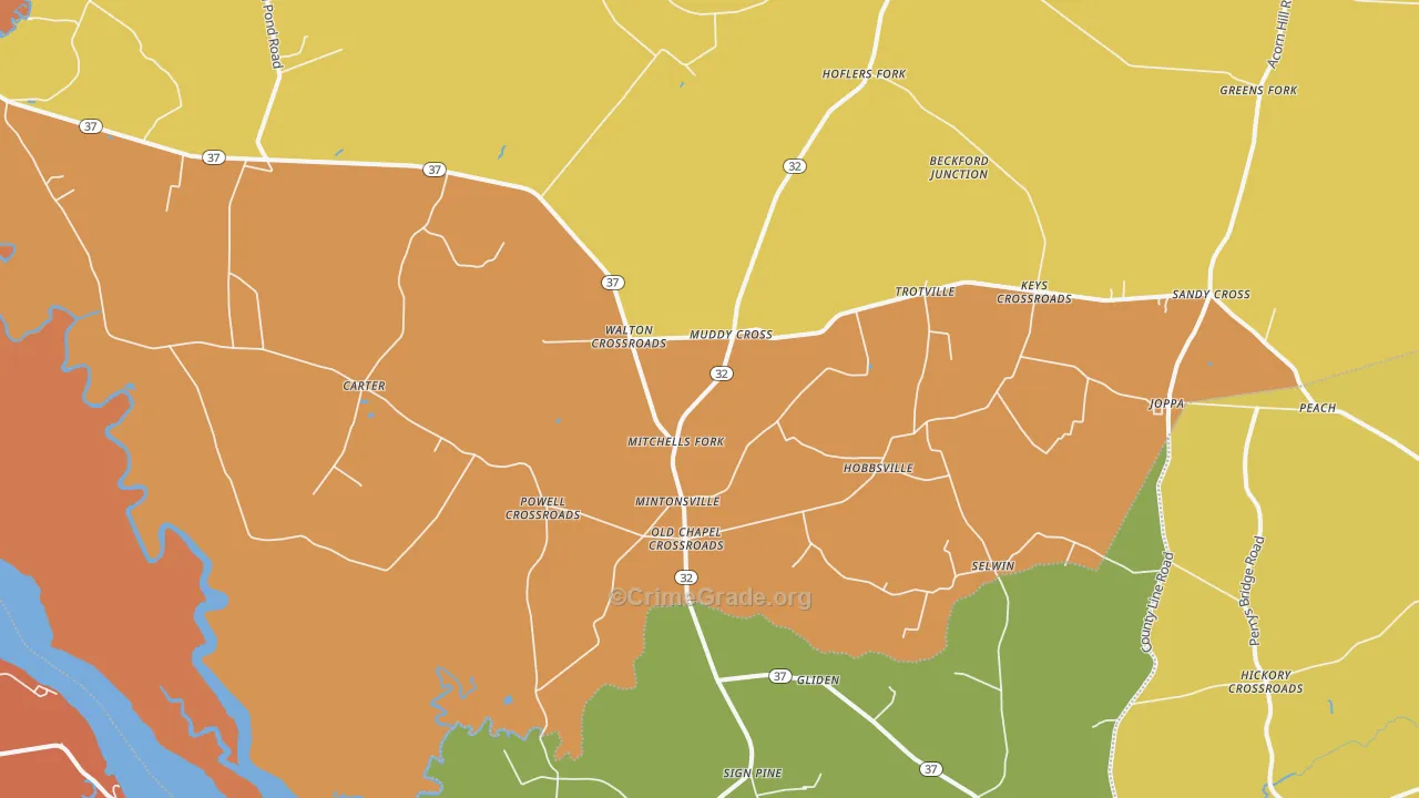 Hobbsville, NC Map of Burglary Rates