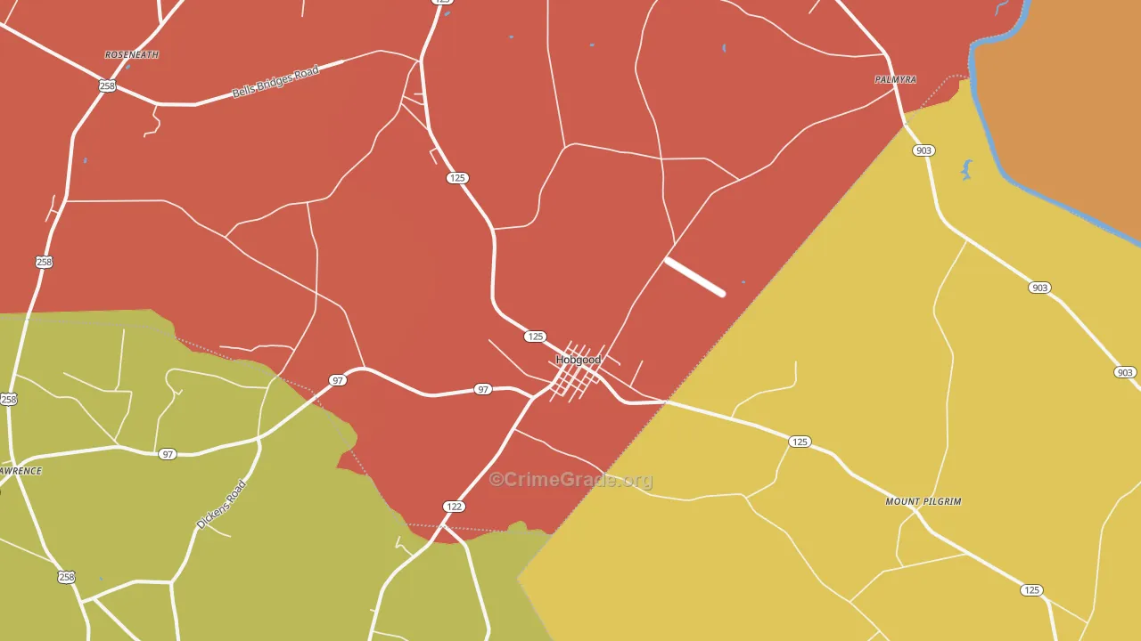 Hobgood, NC Map of Burglary Rates