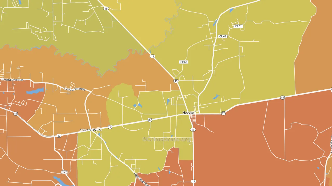 Hoboken, GA Map of Burglary Rates