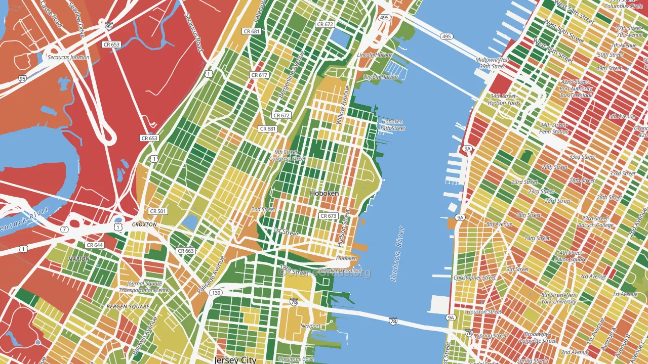 Hoboken, NJ Map of Burglary Rates