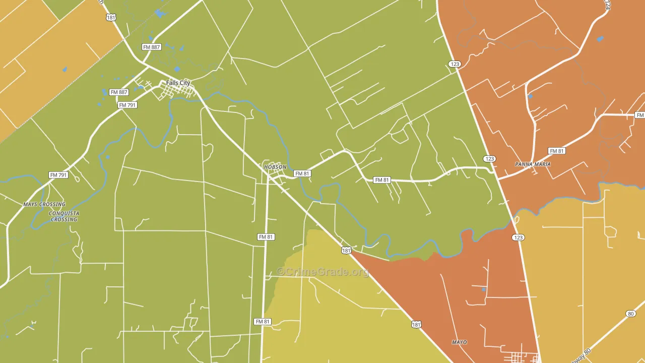 Hobson, TX Map of Burglary Rates