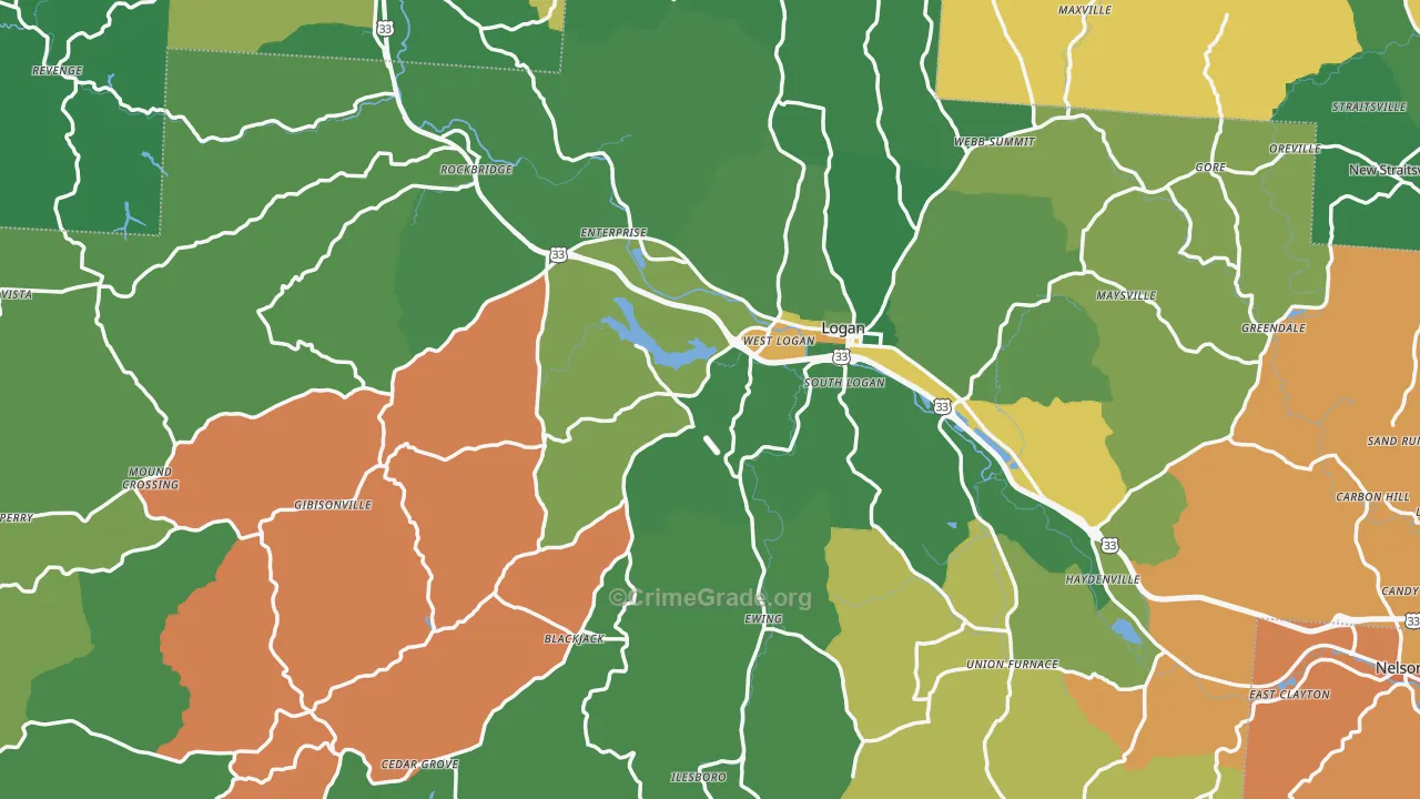 Hocking County, OH Map of Burglary Rates