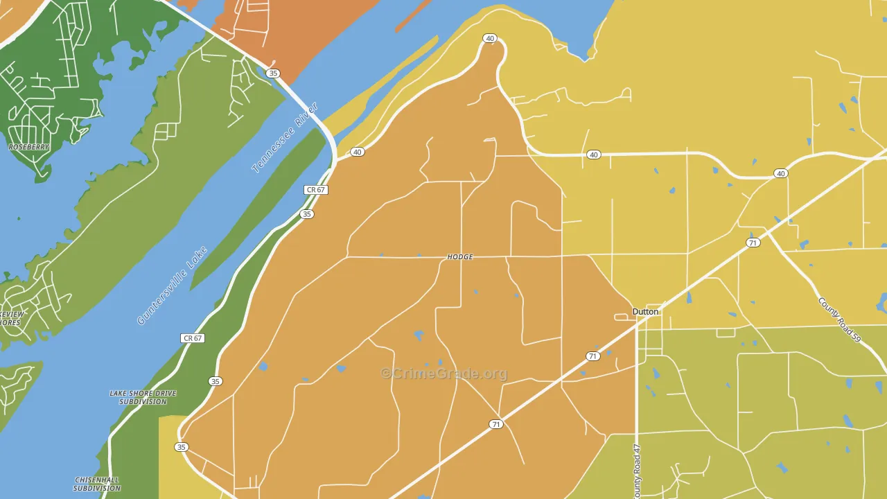 Hodge, AL Map of Burglary Rates