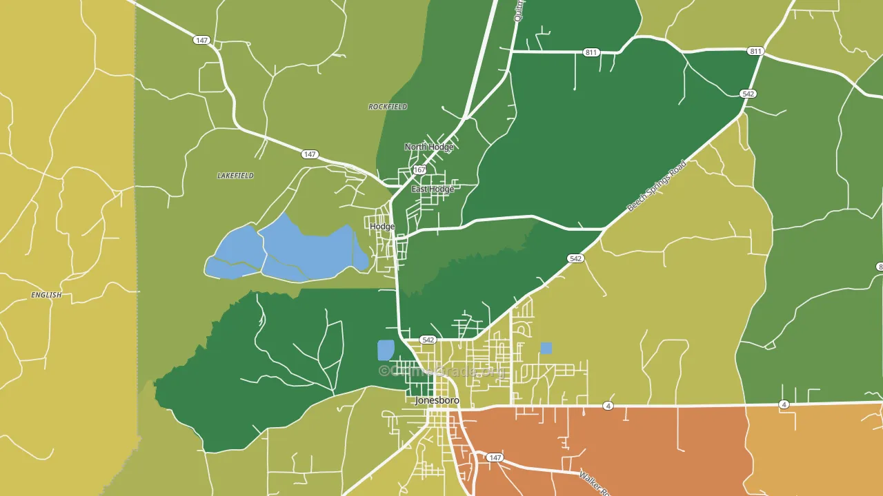 Hodge, LA Map of Burglary Rates