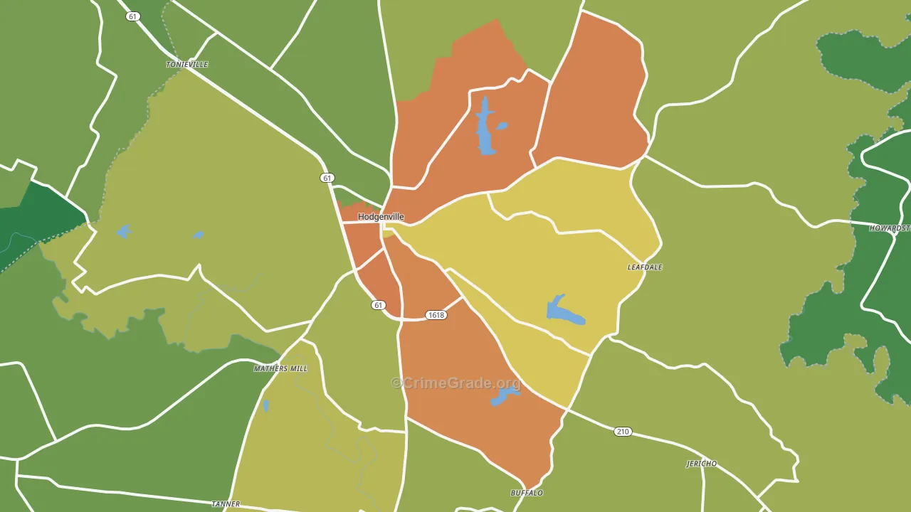 Hodgenville, KY Map of Burglary Rates