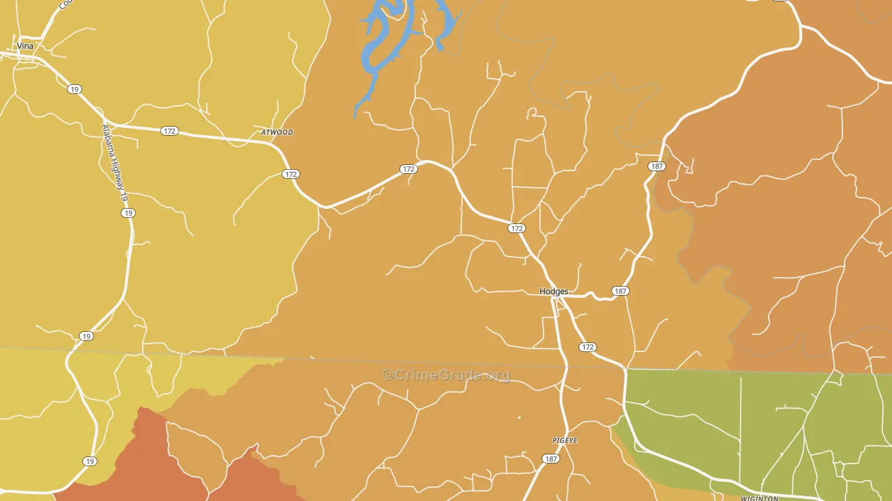 Hodges, AL Map of Burglary Rates