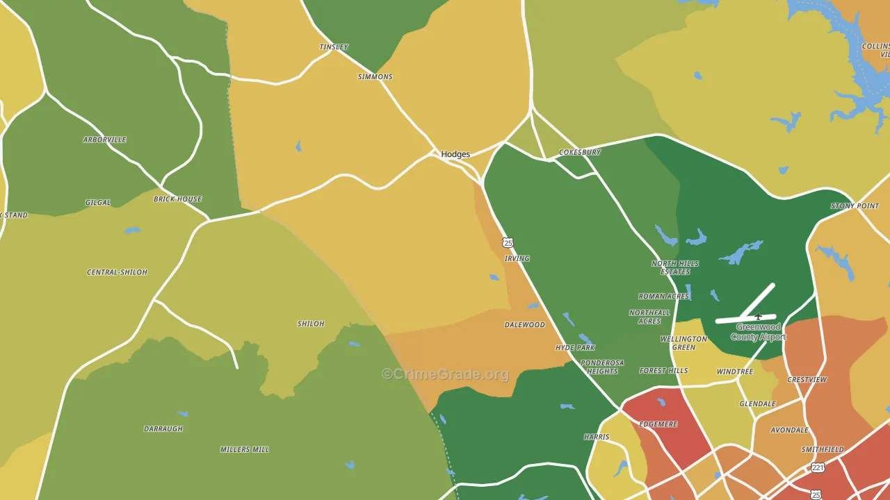 Hodges, SC Map of Burglary Rates