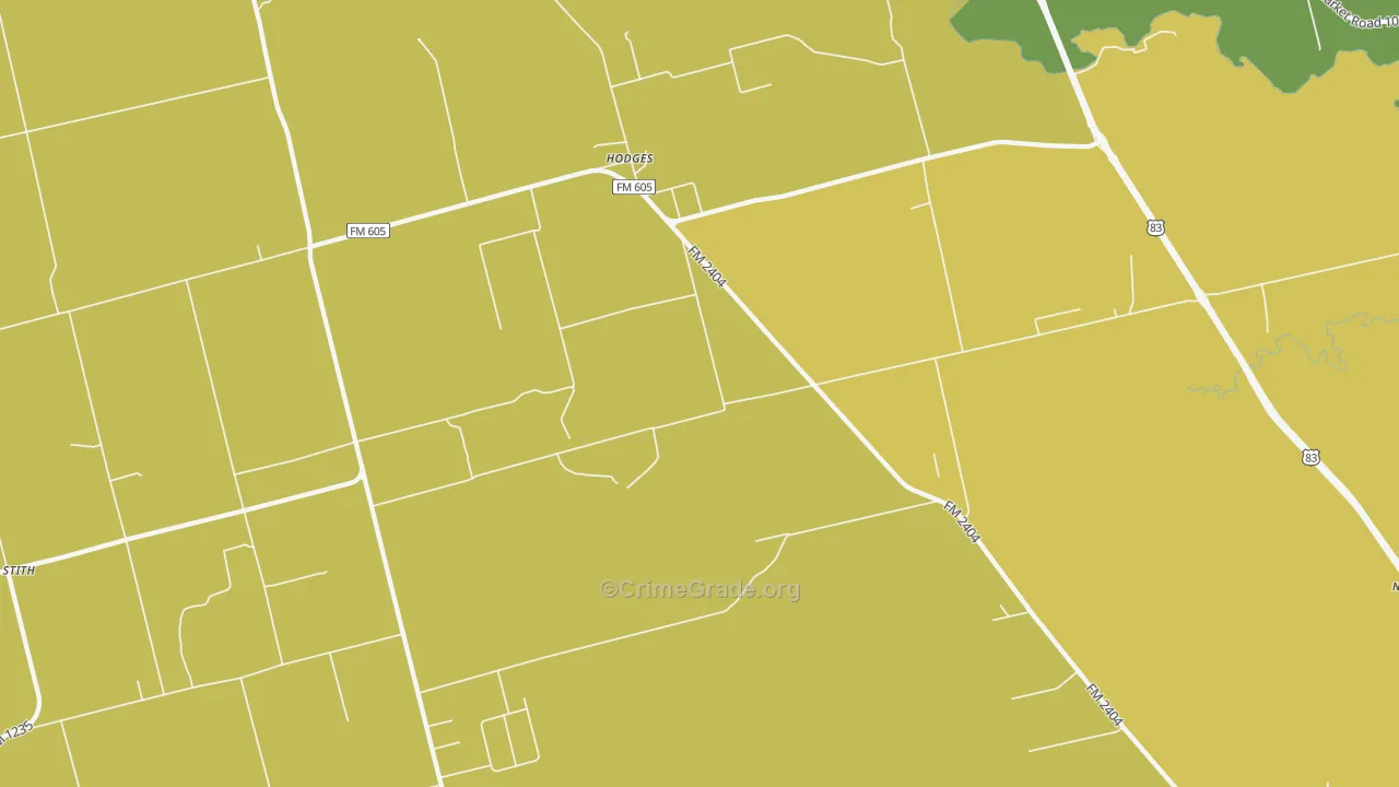Hodges, TX Map of Burglary Rates