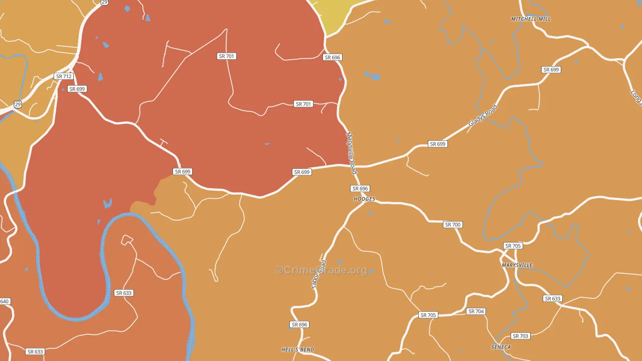 Hodges, VA Map of Burglary Rates
