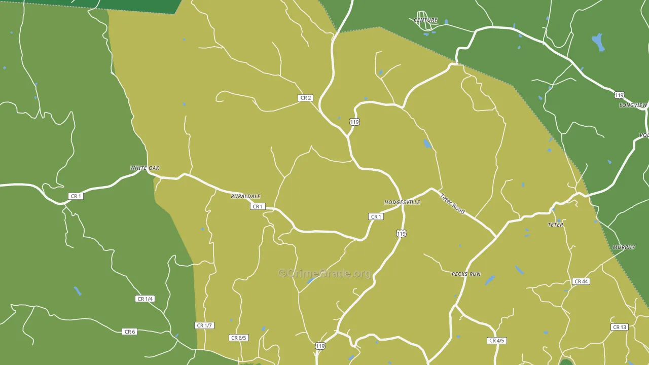 Hodgesville, WV Map of Burglary Rates