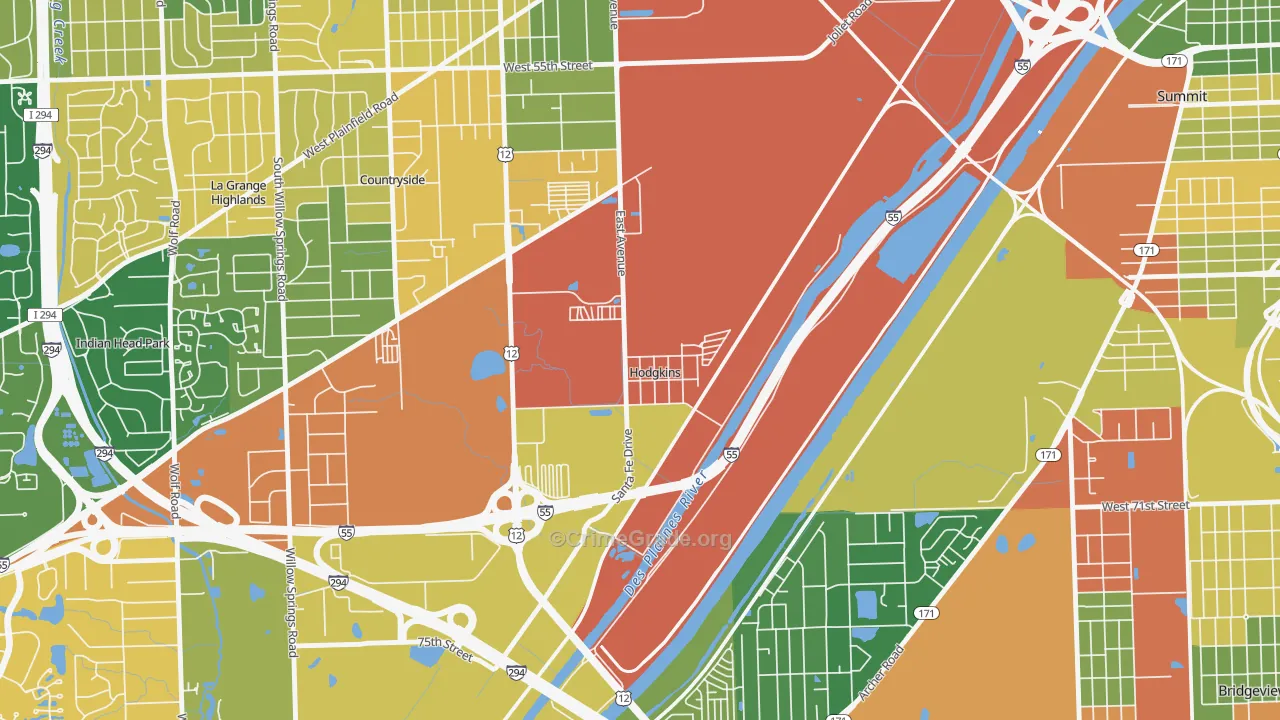 Hodgkins, IL Map of Burglary Rates