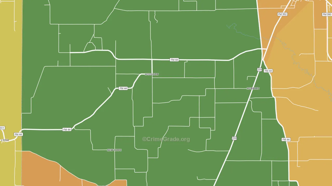 Hodgson, TX Map of Burglary Rates