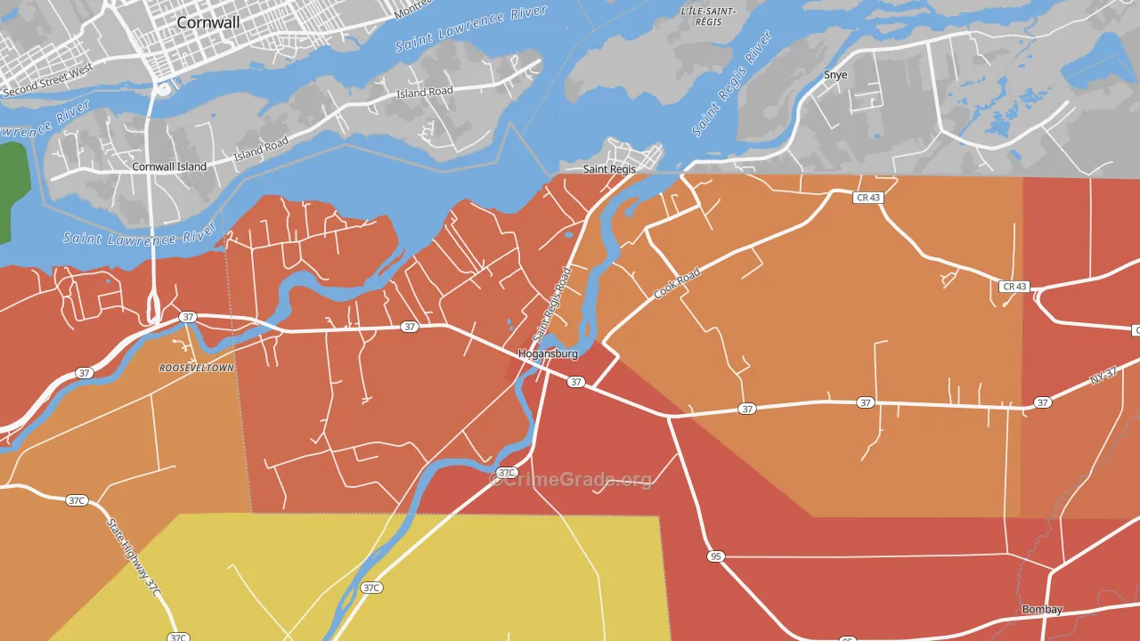 Hogansburg, NY Map of Burglary Rates