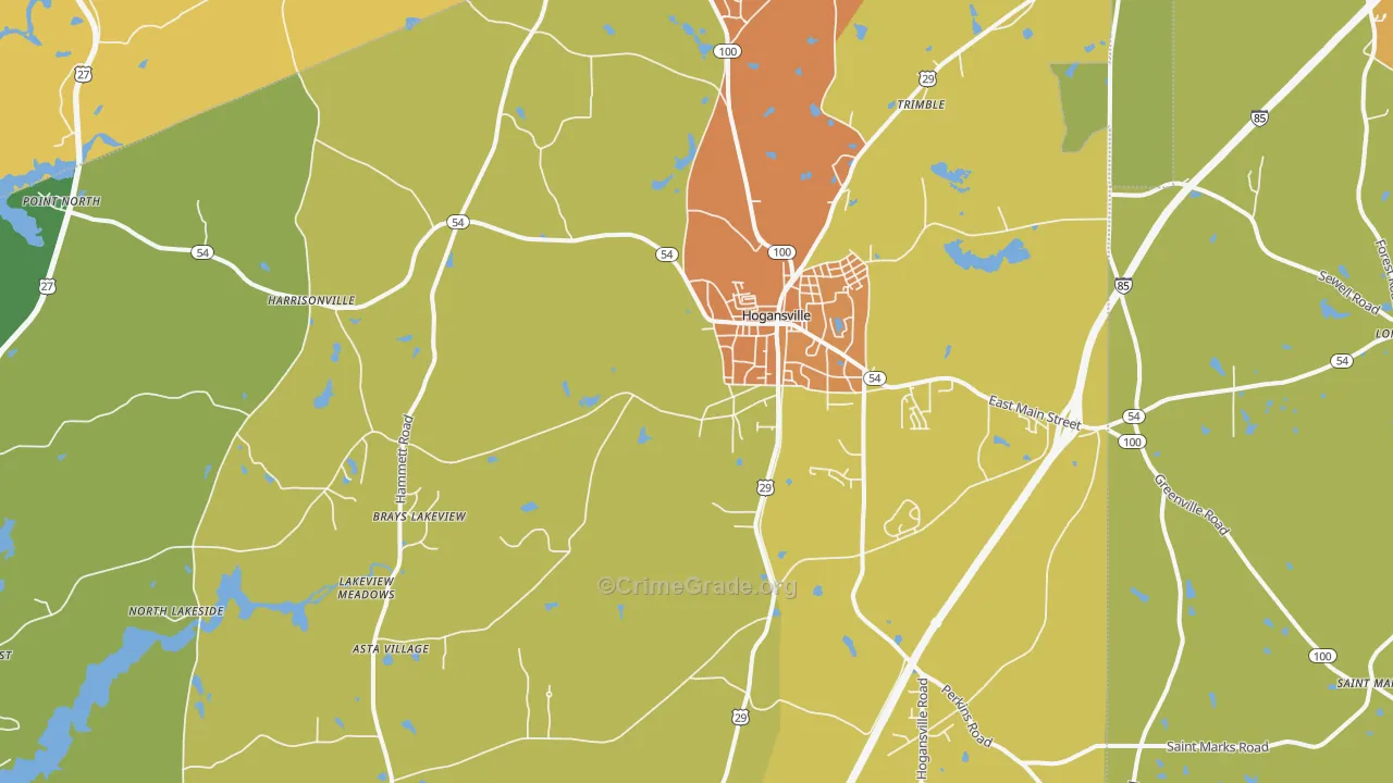 Hogansville, GA Map of Burglary Rates