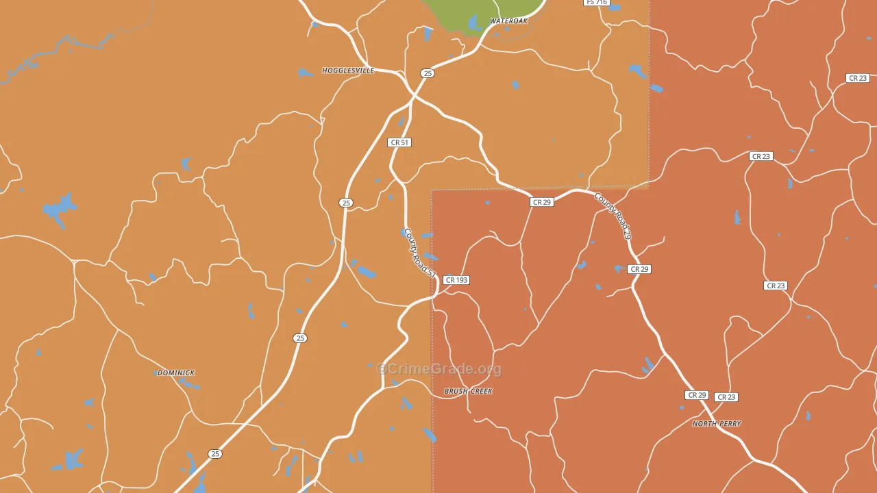 Hogglesville, AL Map of Burglary Rates