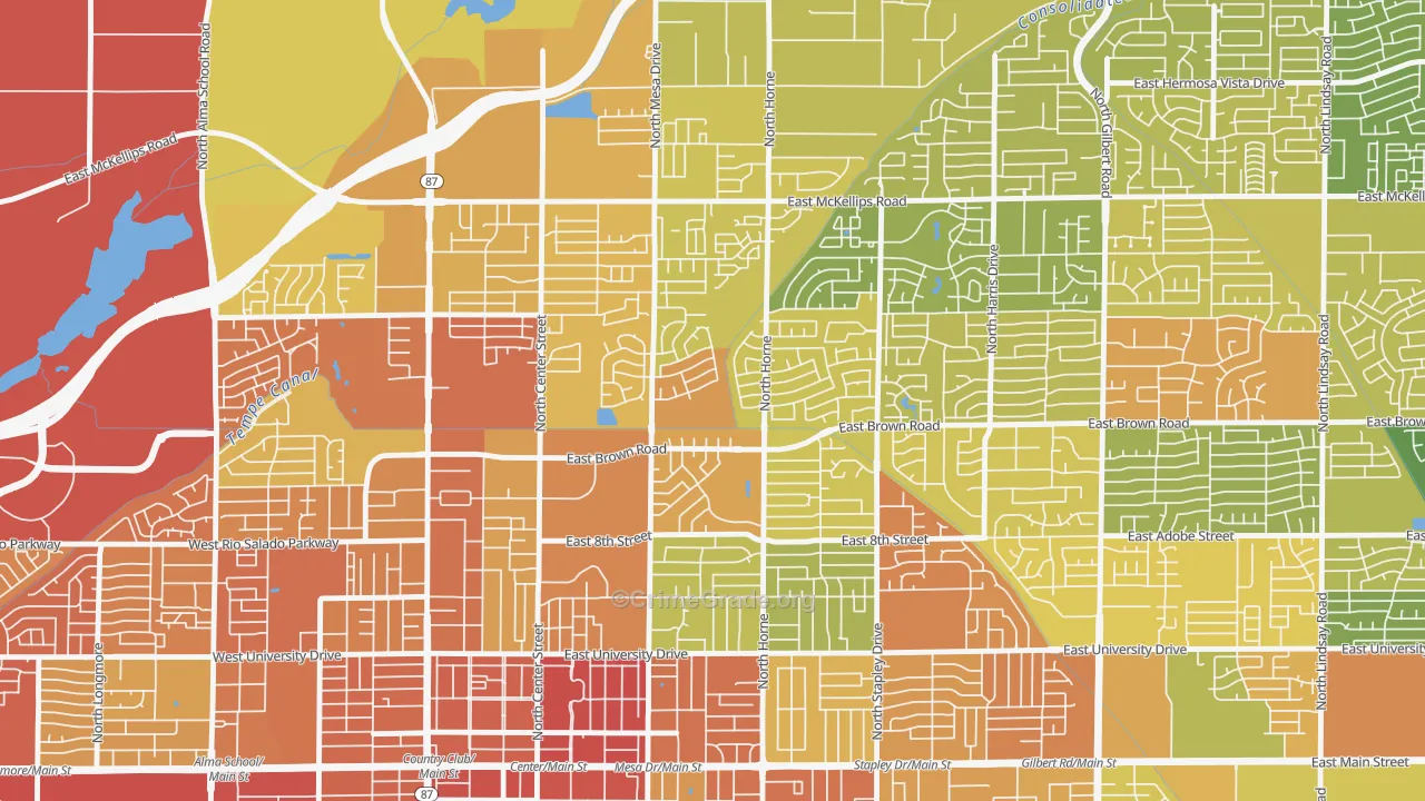 Hohokam Village, Mesa, AZ Map of Burglary Rates