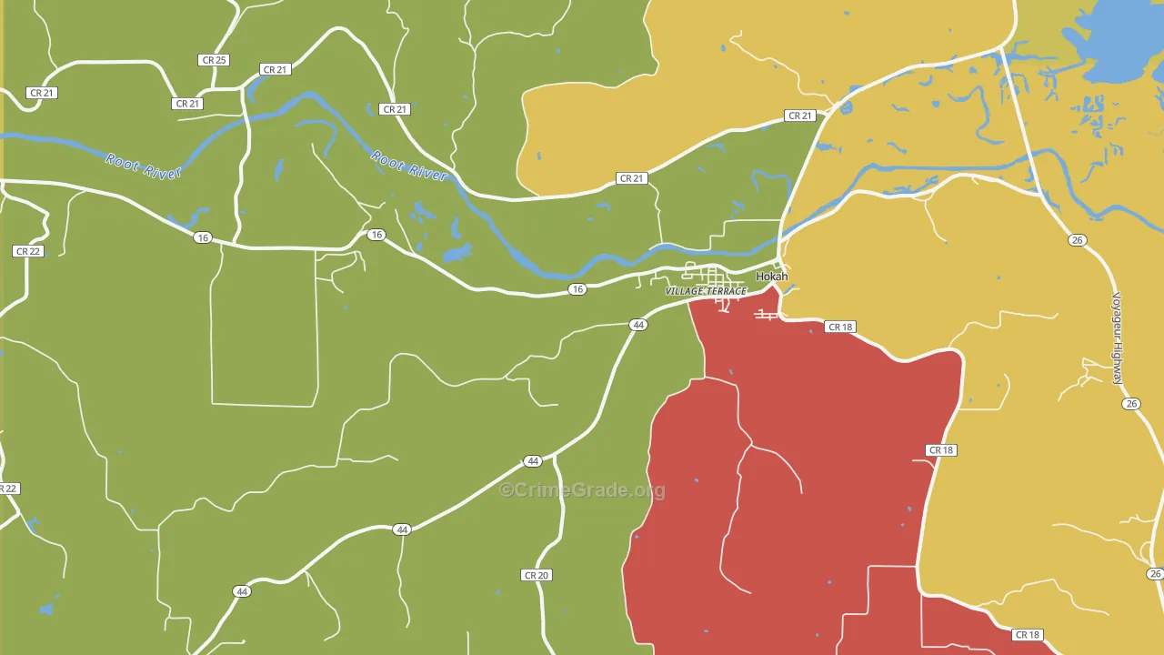 Hokah, MN Map of Burglary Rates