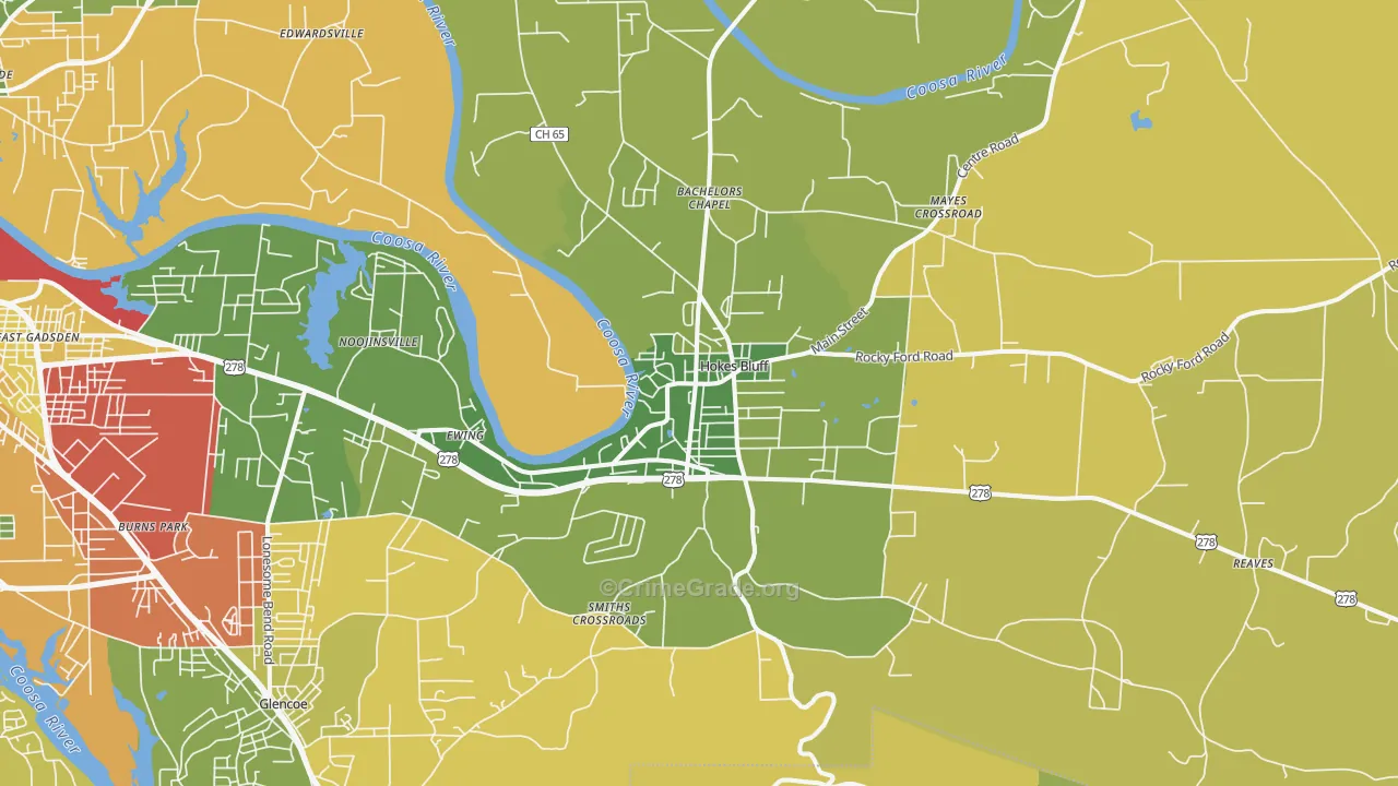 Hokes Bluff, AL Map of Burglary Rates