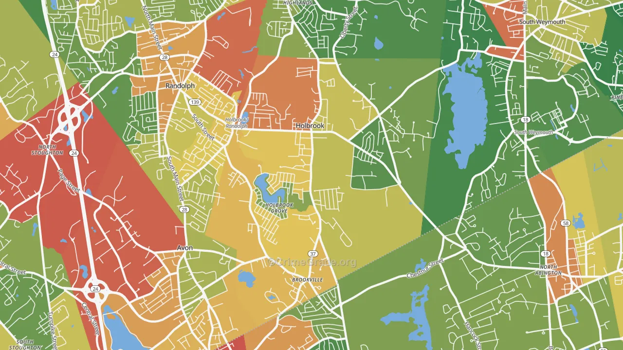 Holbrook, MA Map of Burglary Rates
