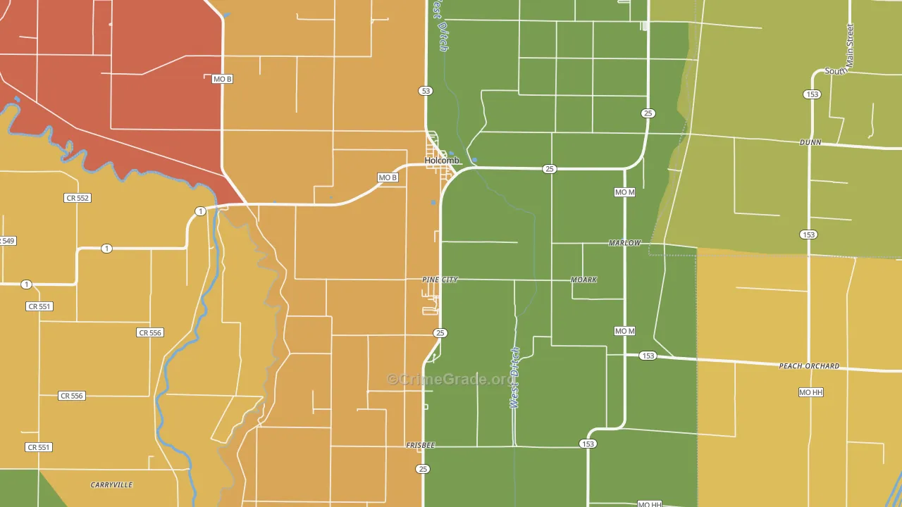 Holcomb, MO Map of Burglary Rates