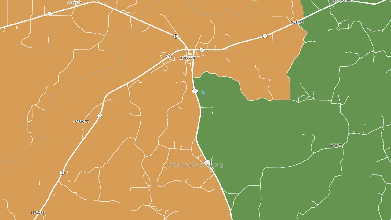 Holcomb, MS Map of Burglary Rates
