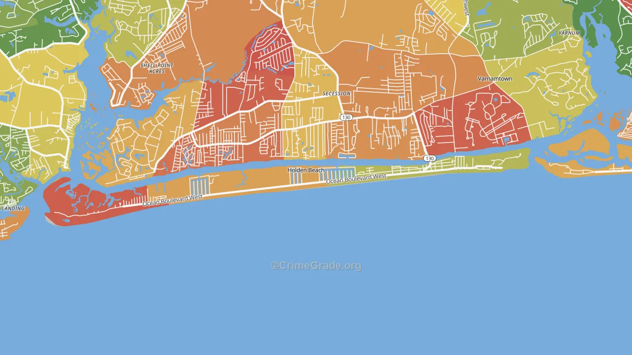 Holden Beach, NC Map of Burglary Rates