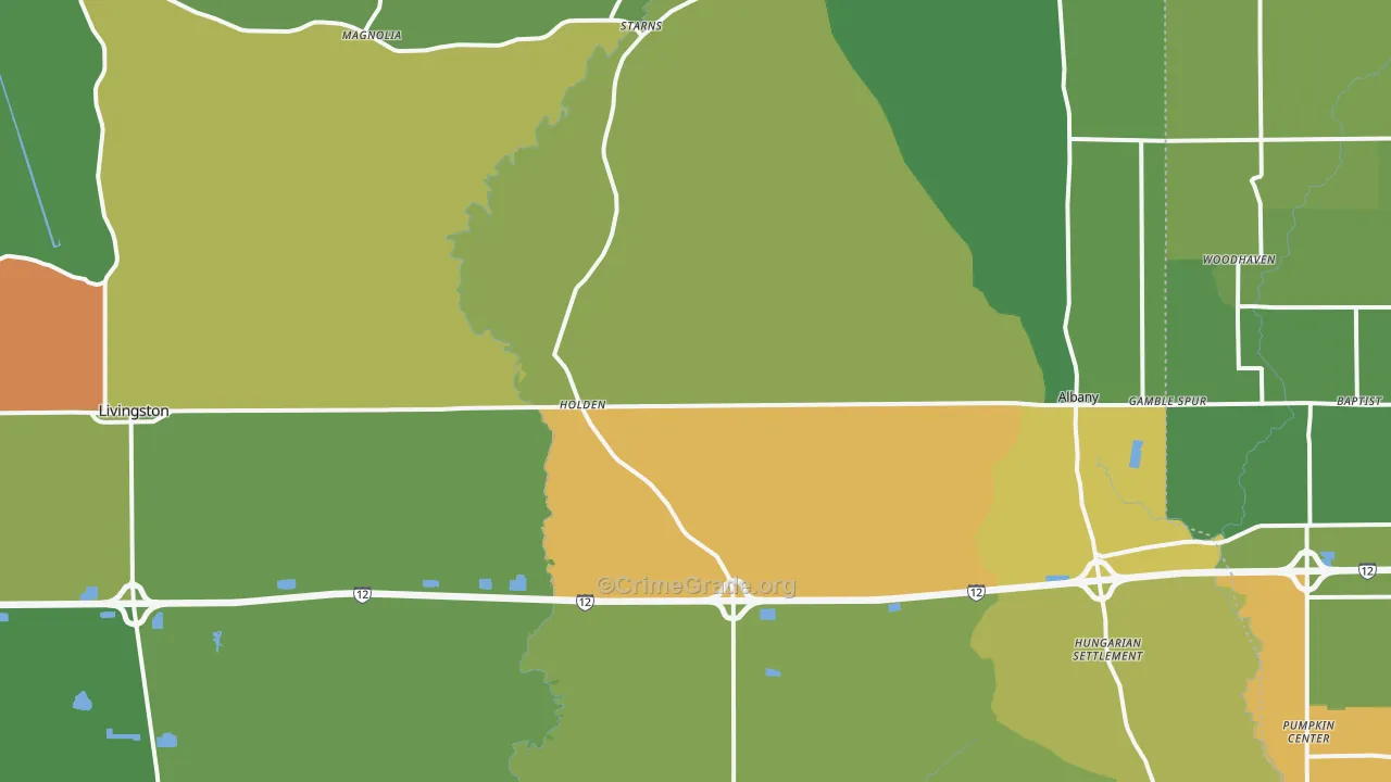 Holden, LA Map of Burglary Rates