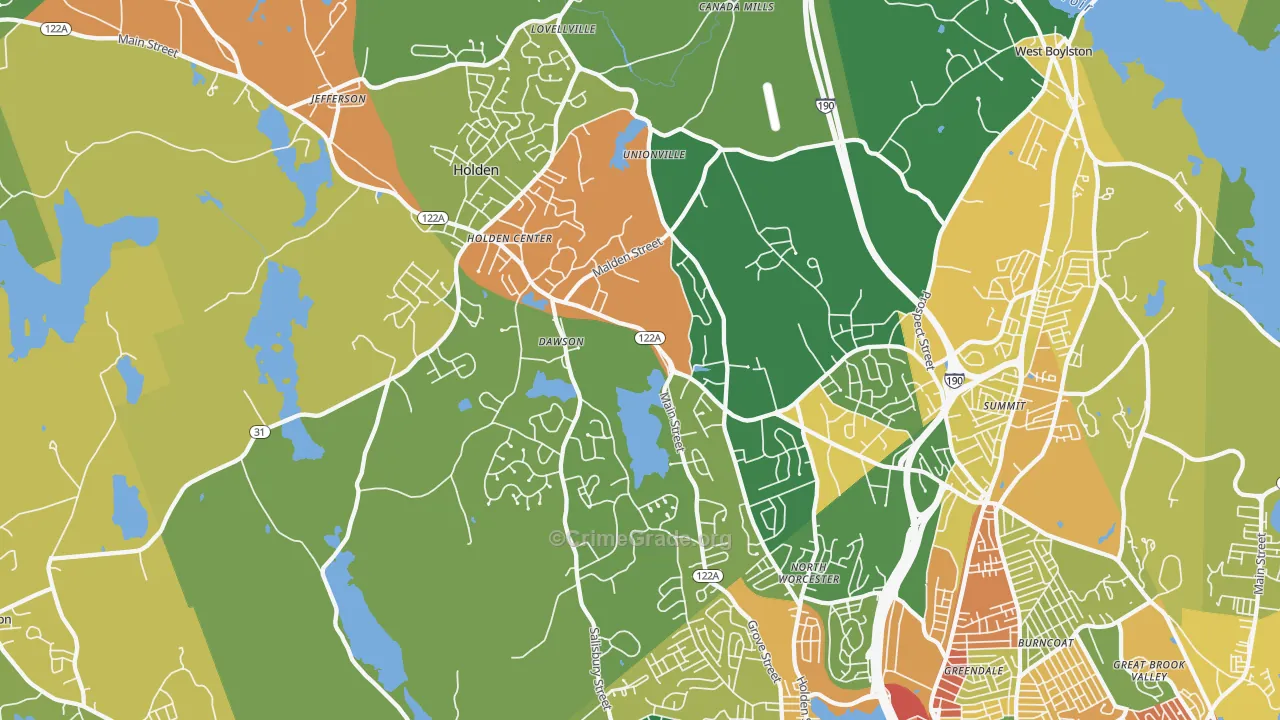 Holden, MA Map of Burglary Rates