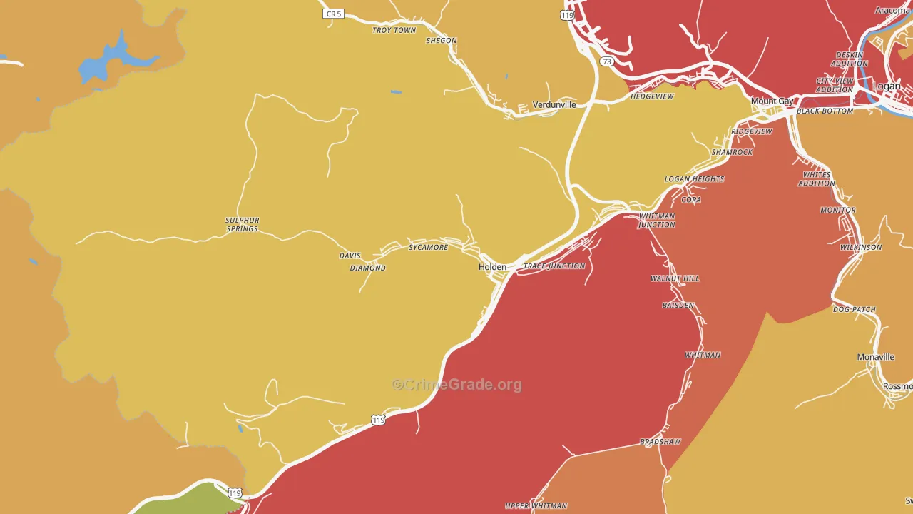 Holden, WV Map of Burglary Rates