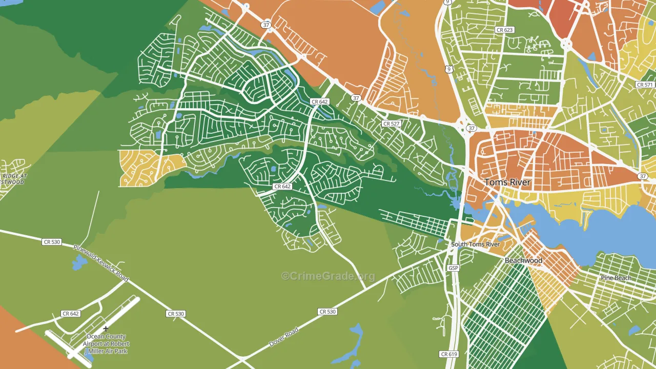 Holiday City South, NJ Map of Burglary Rates