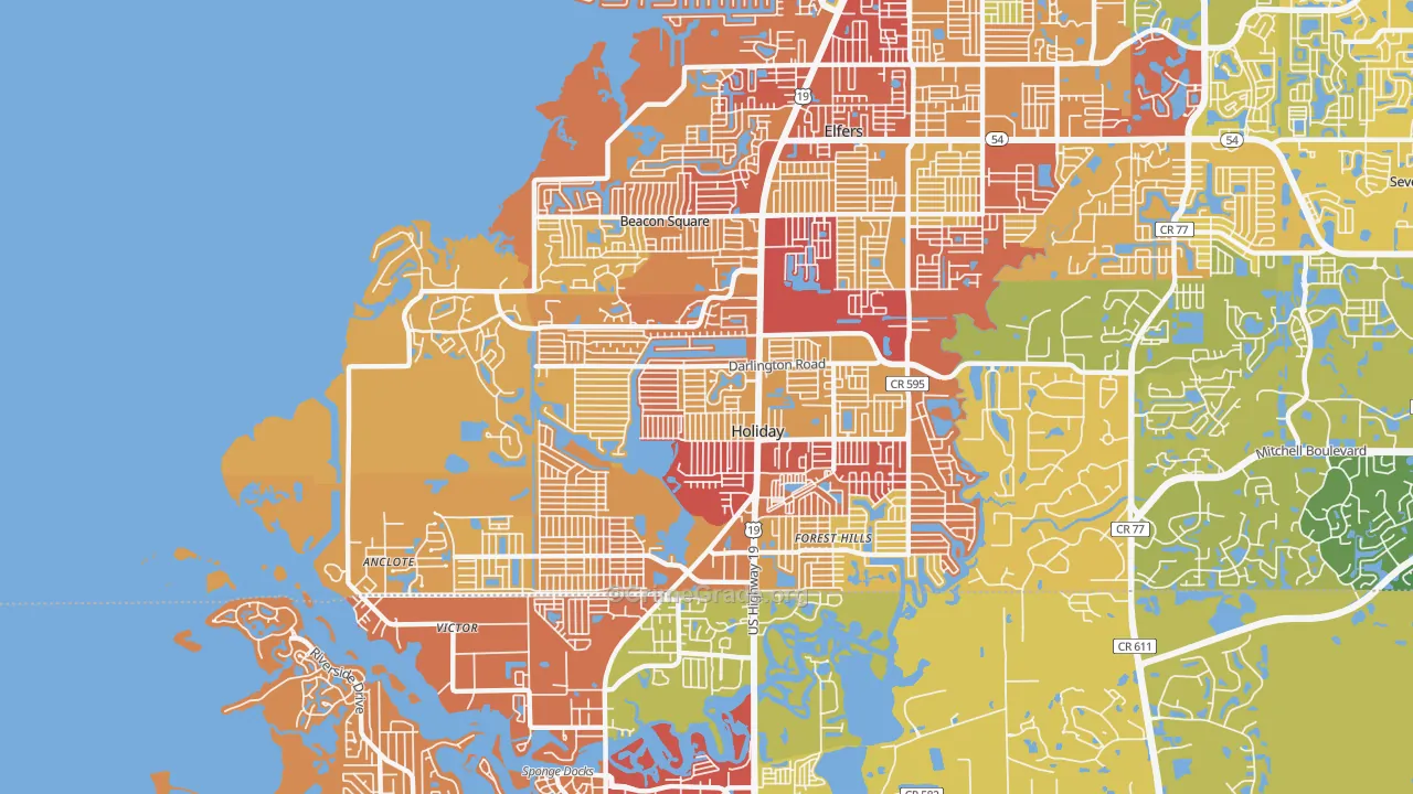 Holiday, FL Map of Burglary Rates