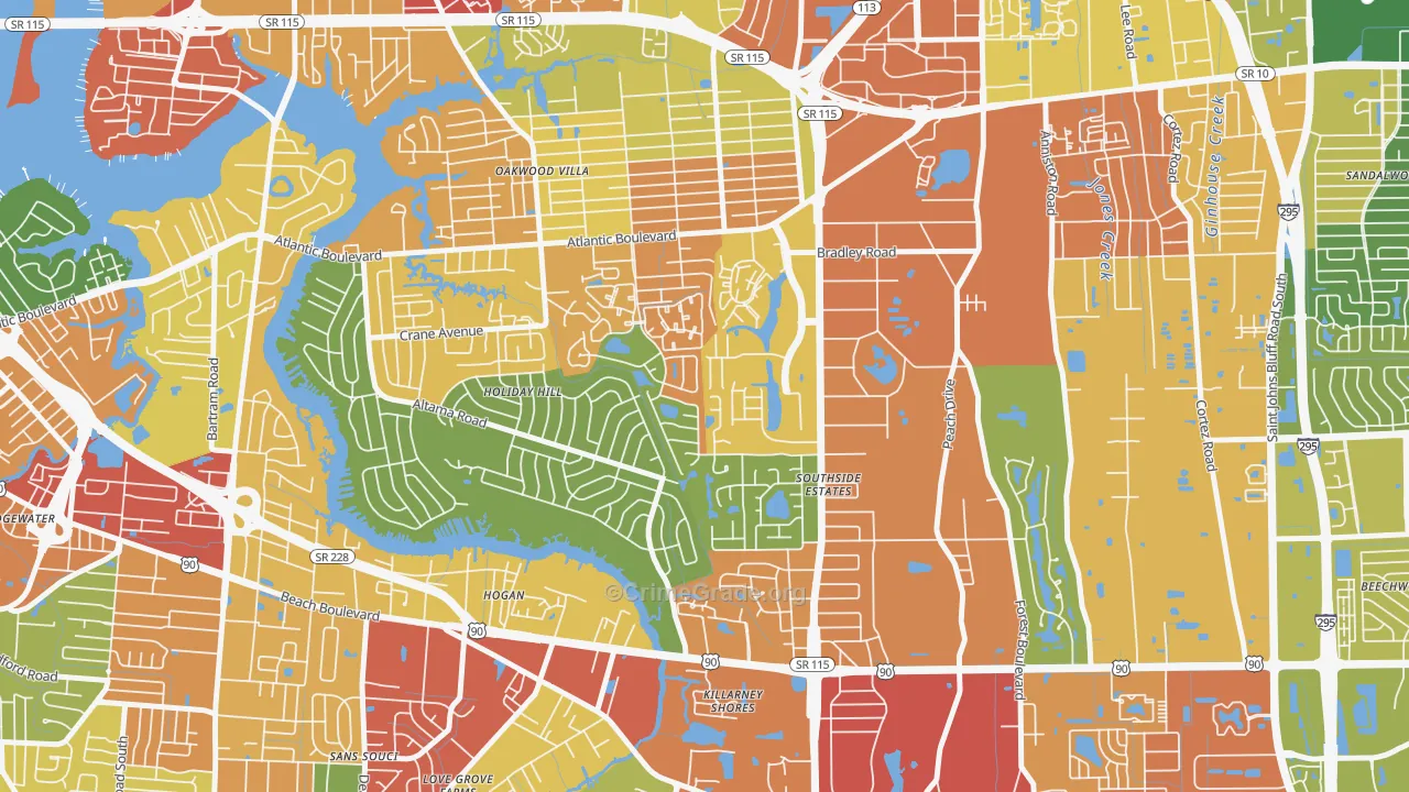 Holiday Hill, Jacksonville, FL Map of Burglary Rates