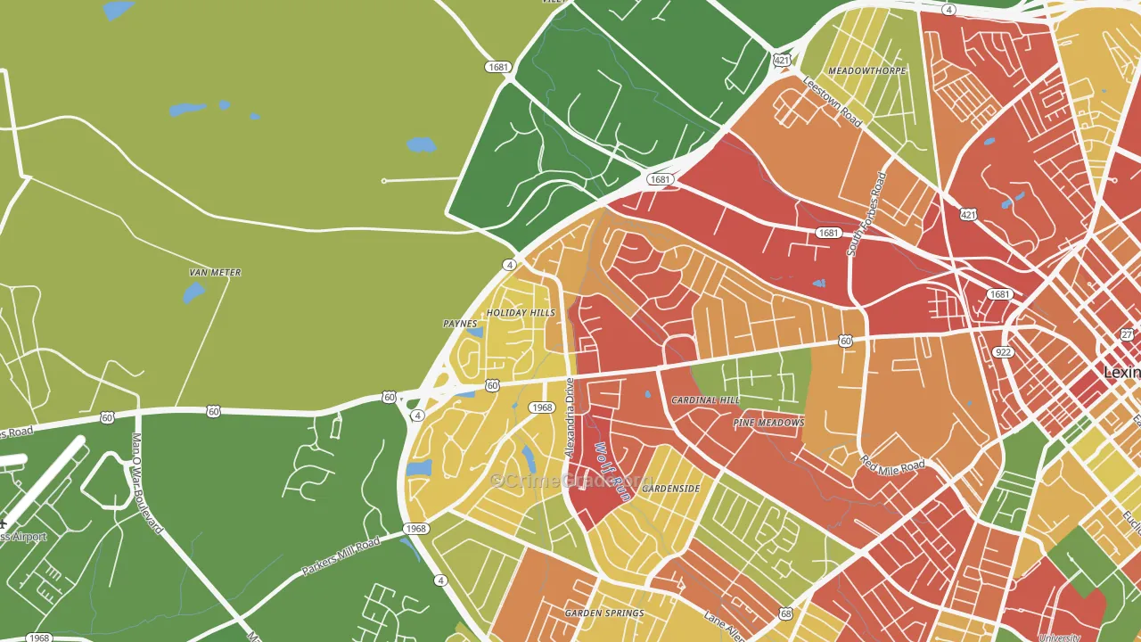 Holiday Hills, Lexington, KY Map of Burglary Rates