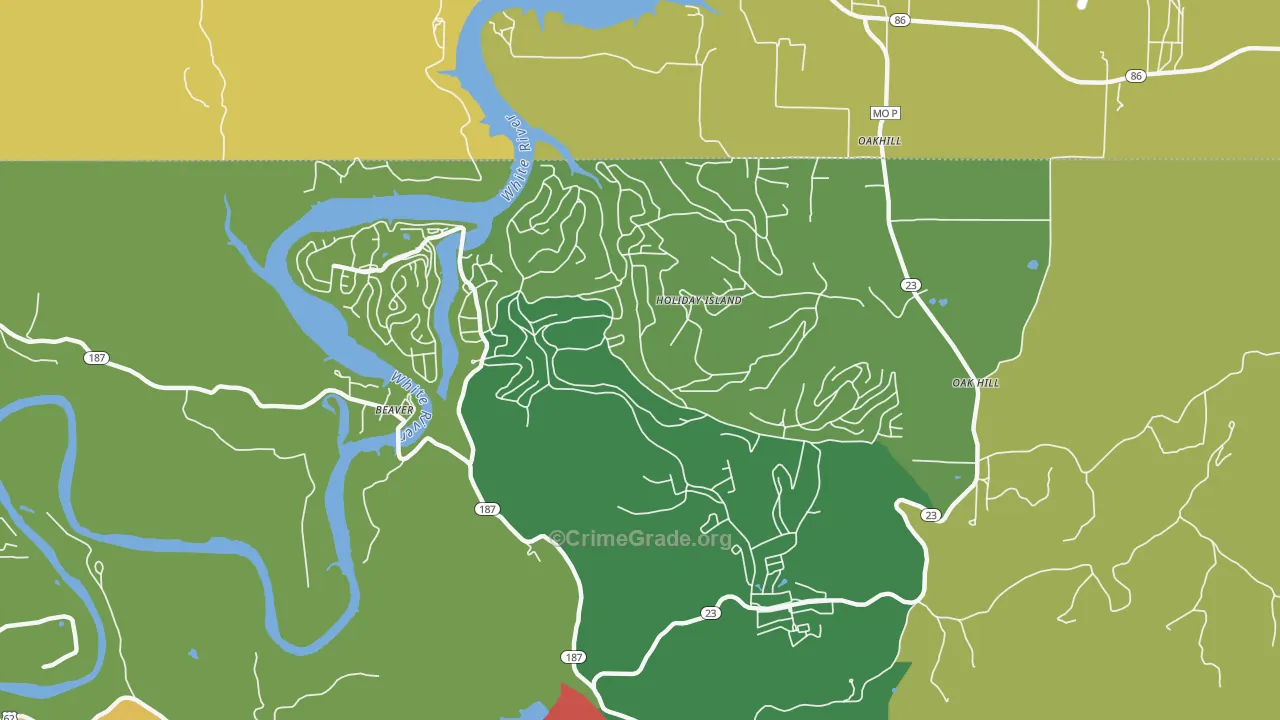 Holiday Island, AR Map of Burglary Rates