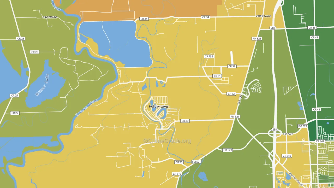 Holiday Lakes, TX Map of Burglary Rates