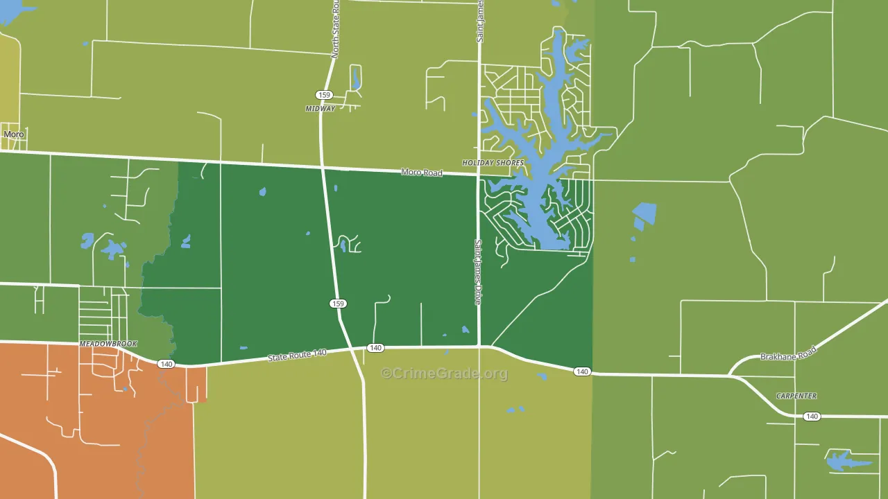 Holiday Shores, IL Map of Burglary Rates