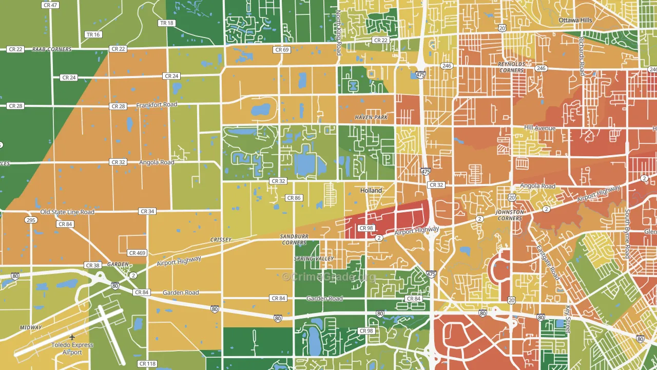 Holland, OH Map of Burglary Rates