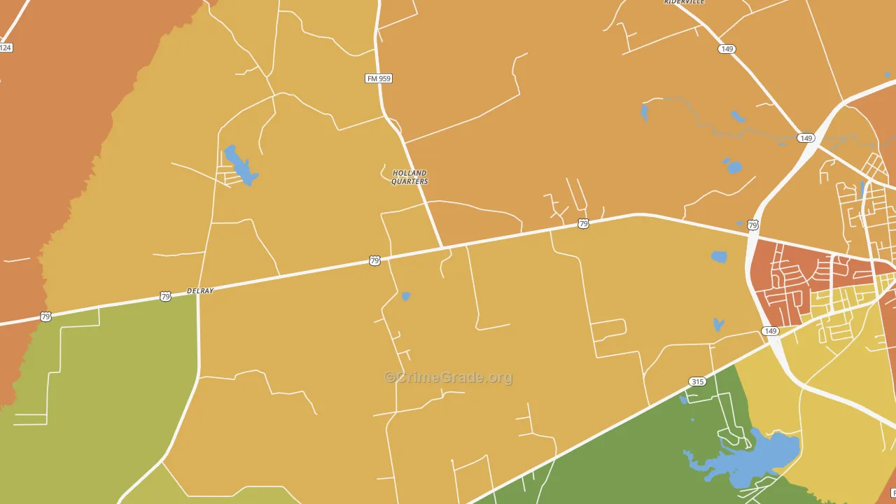Holland Quarters, TX Map of Burglary Rates