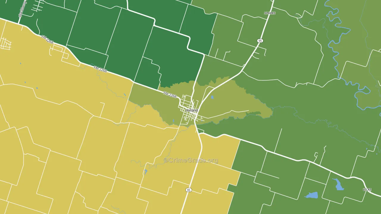Holland, TX Map of Burglary Rates
