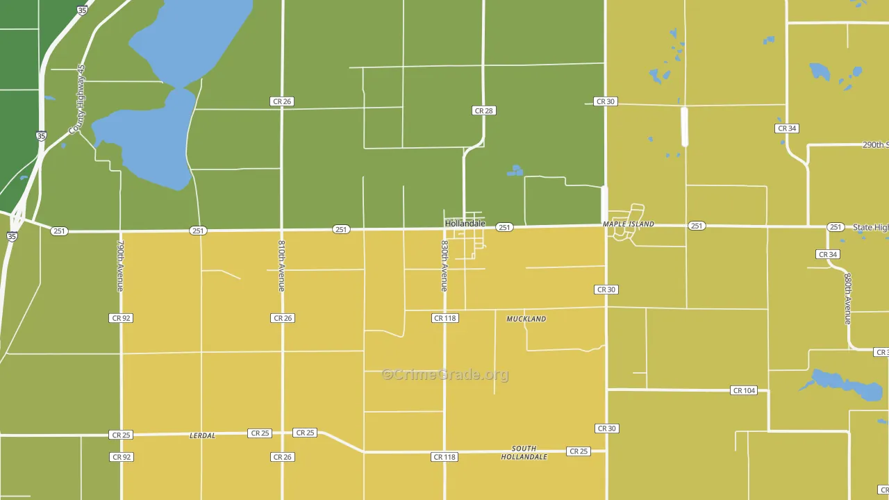Hollandale, MN Map of Burglary Rates