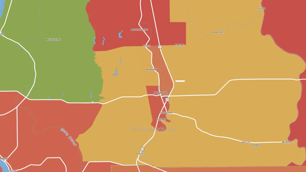 Hollandale, MS Map of Burglary Rates