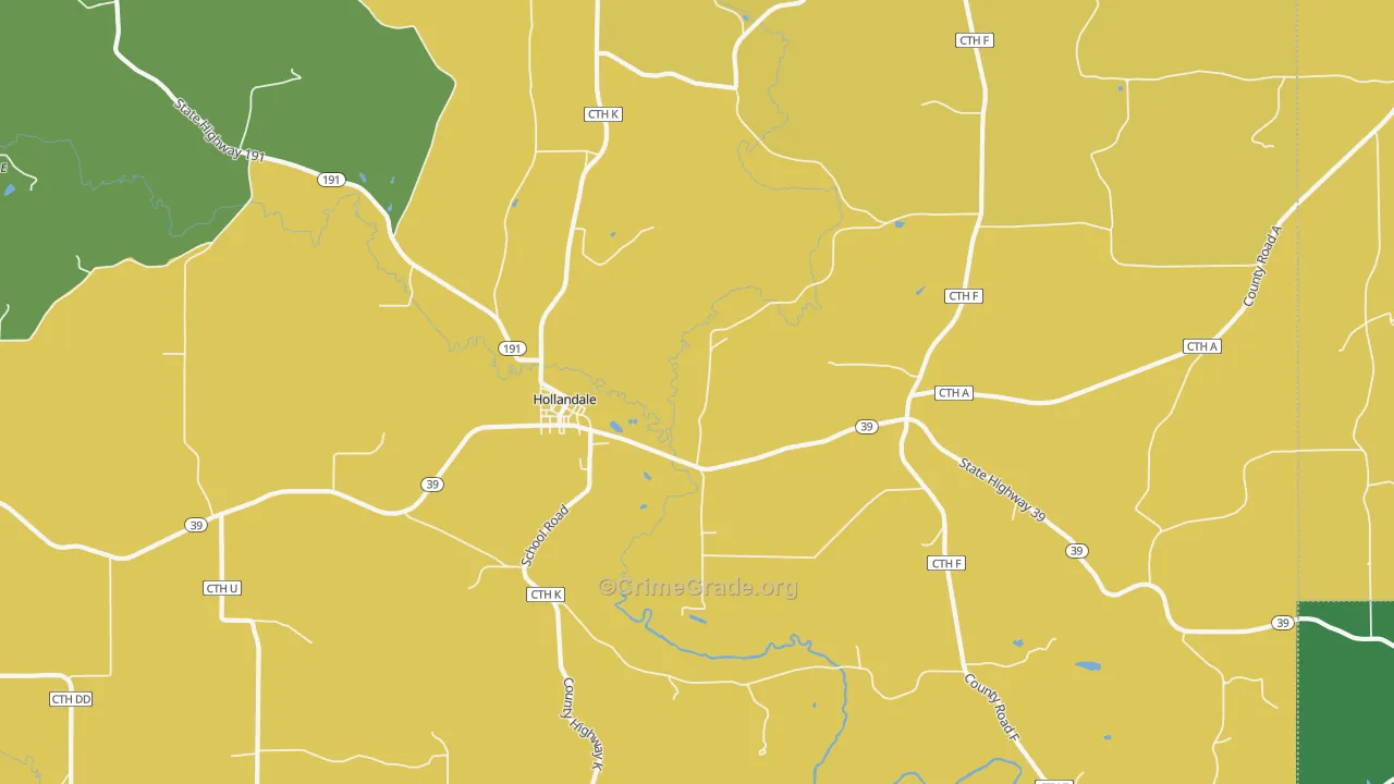 Hollandale, WI Map of Burglary Rates
