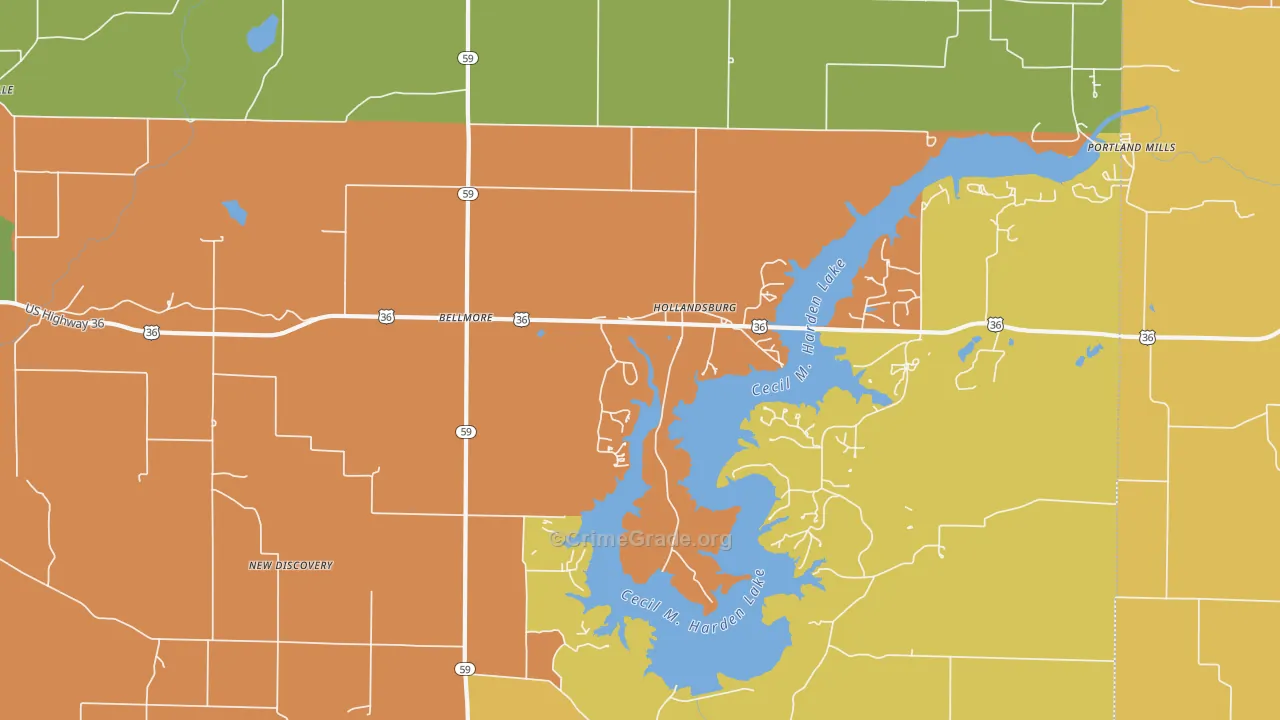 Hollandsburg, IN Map of Burglary Rates