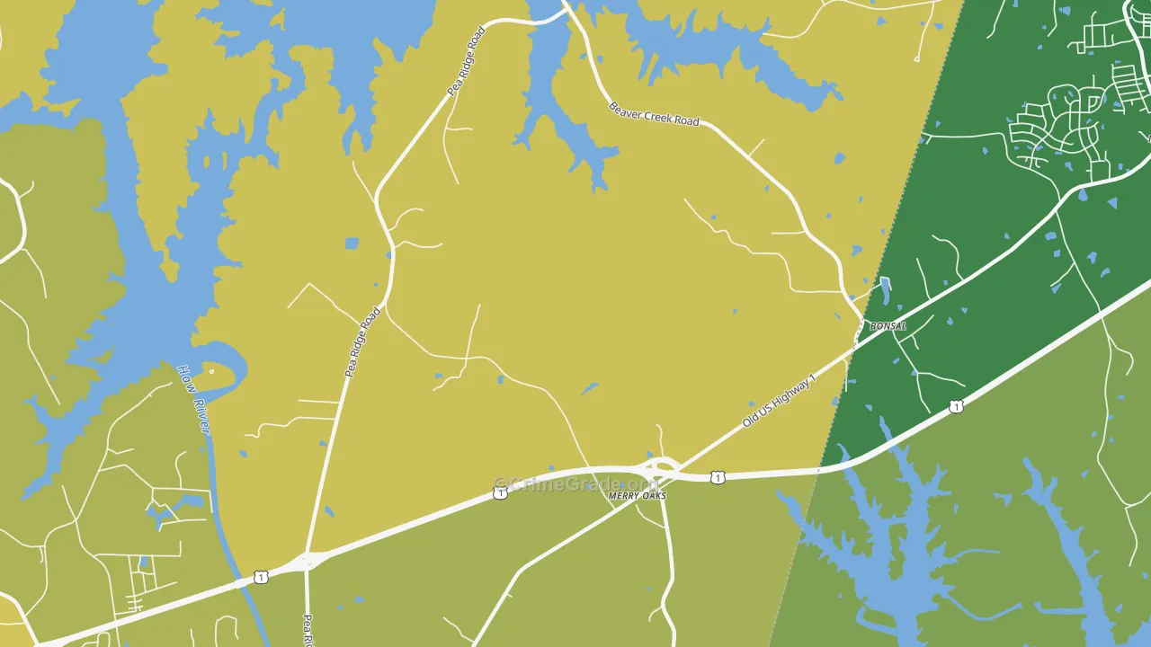 Hollemans Crossroads, NC Map of Burglary Rates