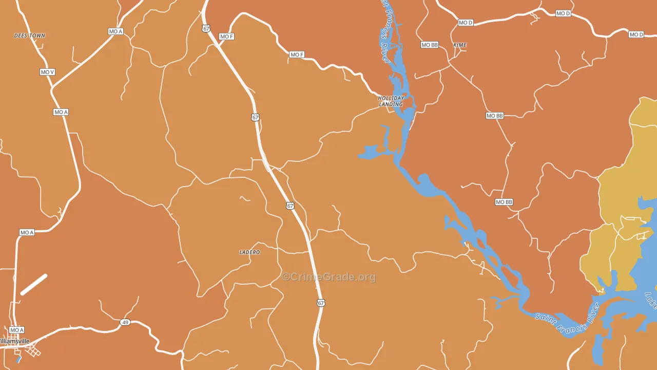 Holliday Landing, MO Map of Burglary Rates