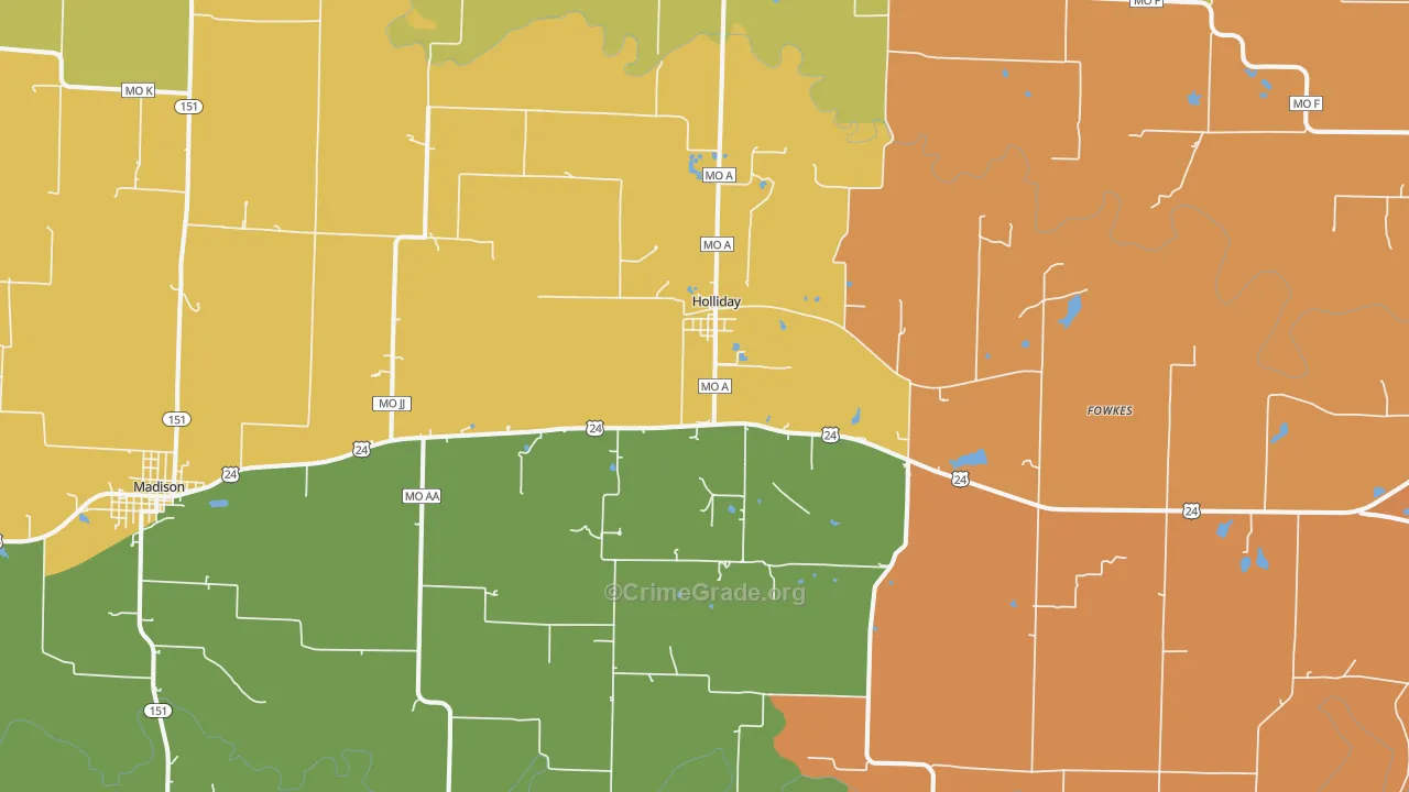 Holliday, MO Map of Burglary Rates