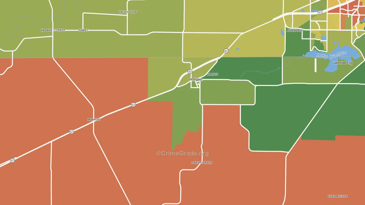 Holliday, TX Map of Burglary Rates