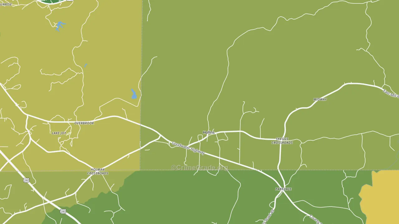 Hollins, AL Map of Burglary Rates