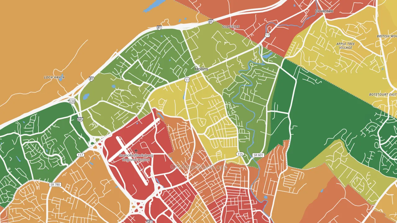 Hollins, VA Map of Burglary Rates