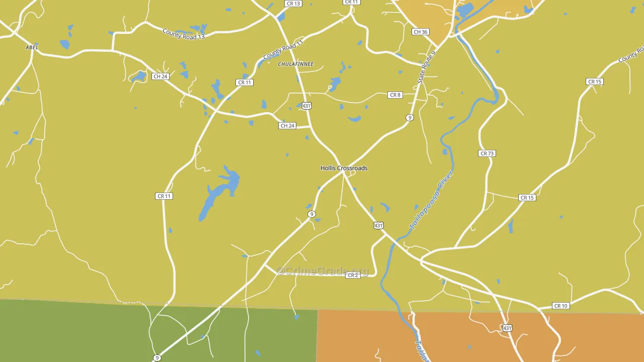 Hollis Crossroads, AL Map of Burglary Rates